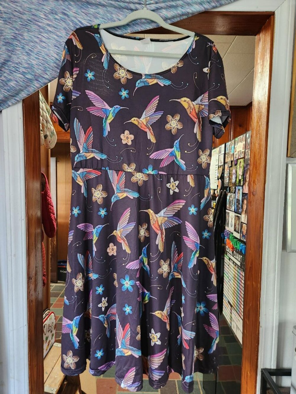 Hummingbird Floral Dress, Casual Midi Dresses A Line Short Sleeve